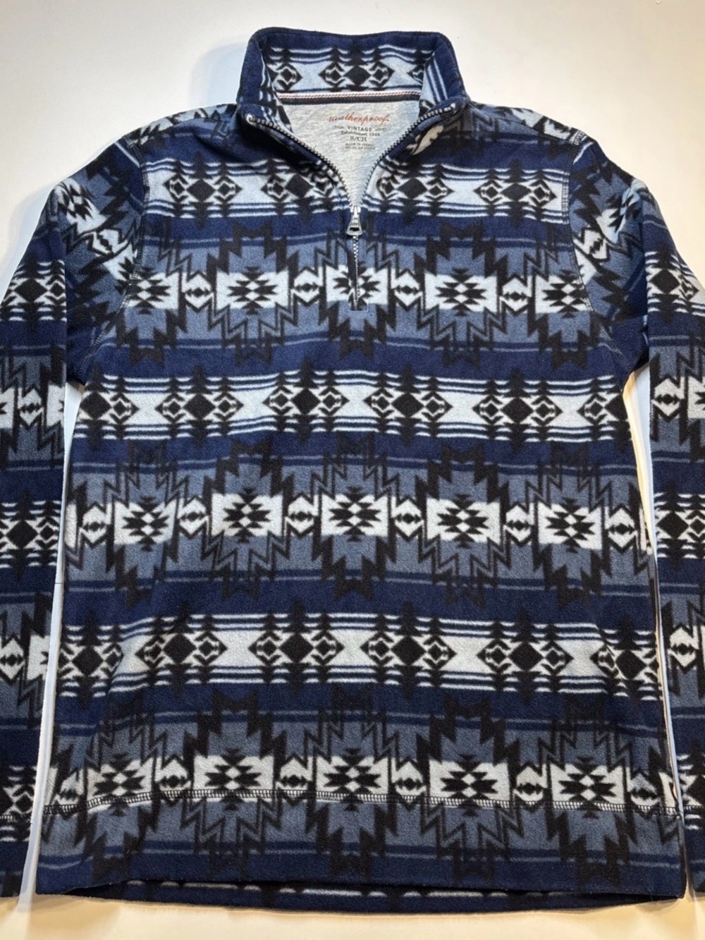 Vintage Weatherproof Navy and Light Blue Aztec Half-Zip Fleece
